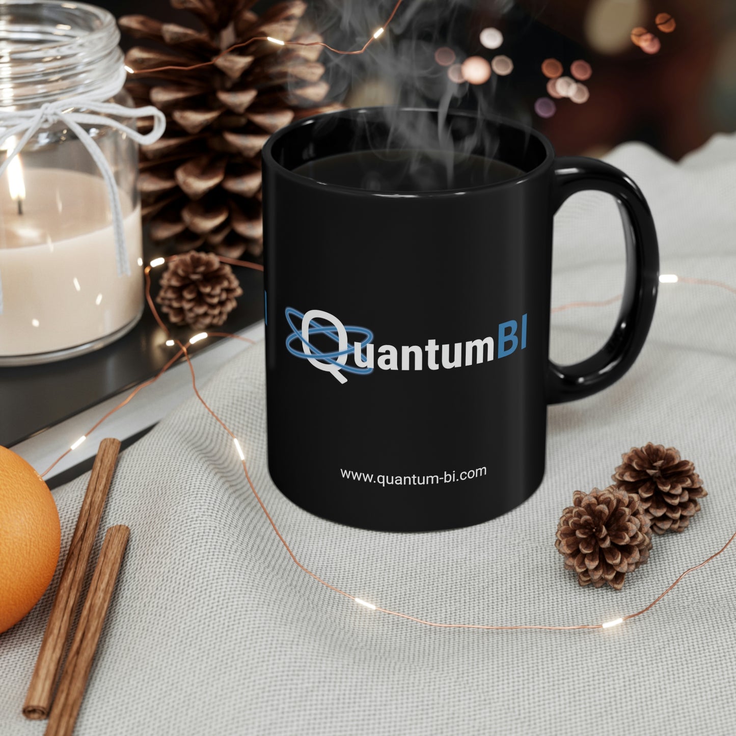Tasse en céramique noire QuantumBI 11 oz